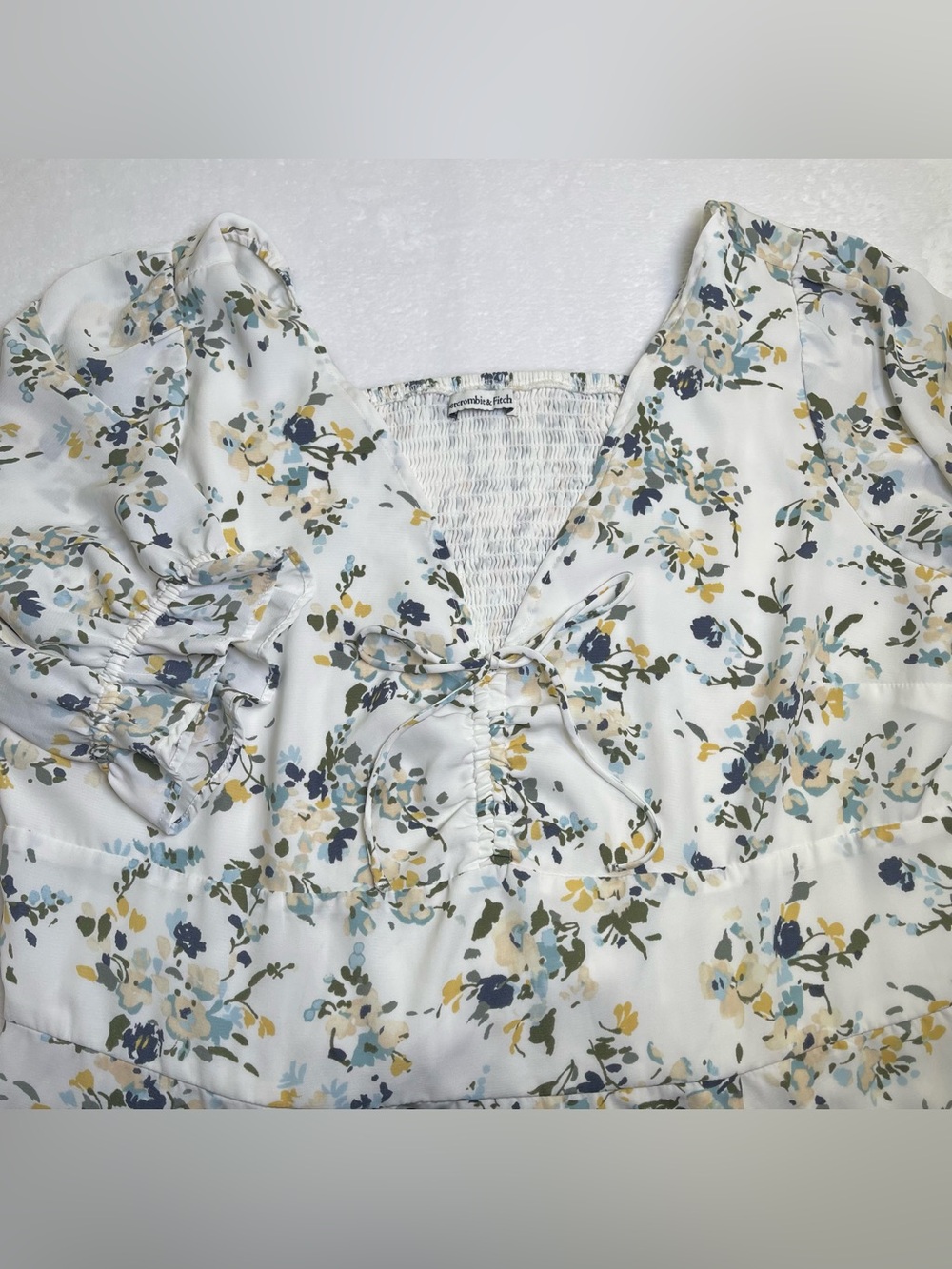 Abercrombie & Fitch Floral Tie-Front Smocked Midi/Maxi Dress XL Ruffle Sleeve
